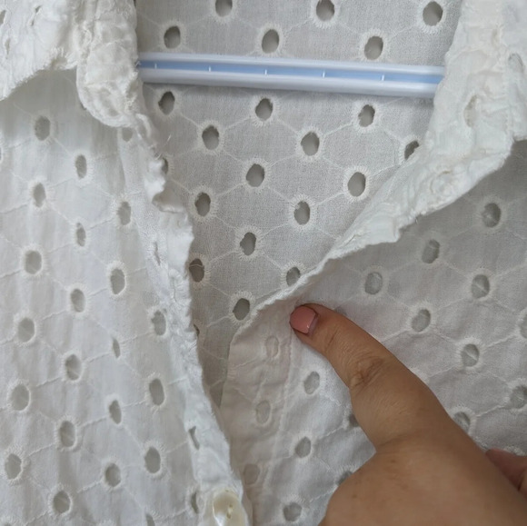 Tulip White Eyelet Button Down Collar Long Sleeve Shirt 100% Cotton Women  Small - Picture 13 of 13
